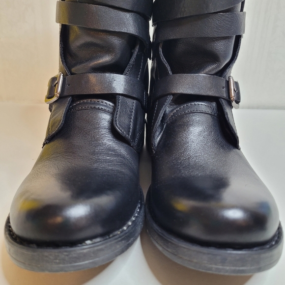Diba Jet Way Moto Boots Womens 6 Black Leather Buckle Zip New - Picture 4 of 10